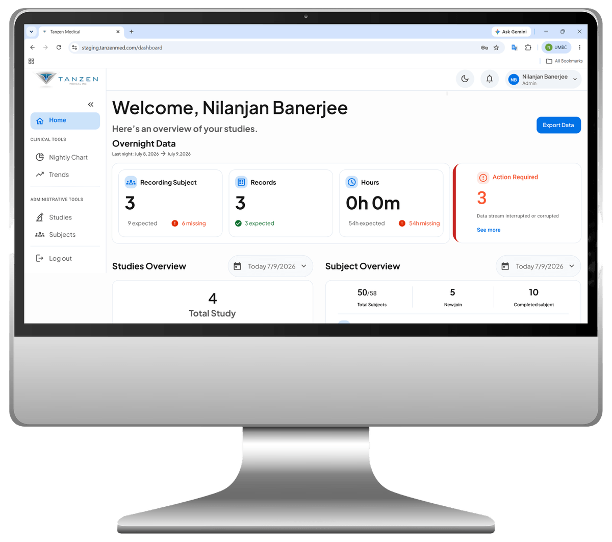 RestEaze clinician dashboard