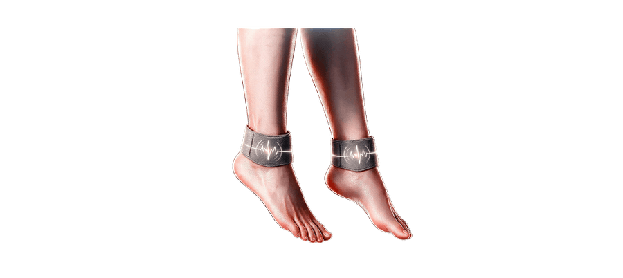 Both ankles wearing RestEaze bands